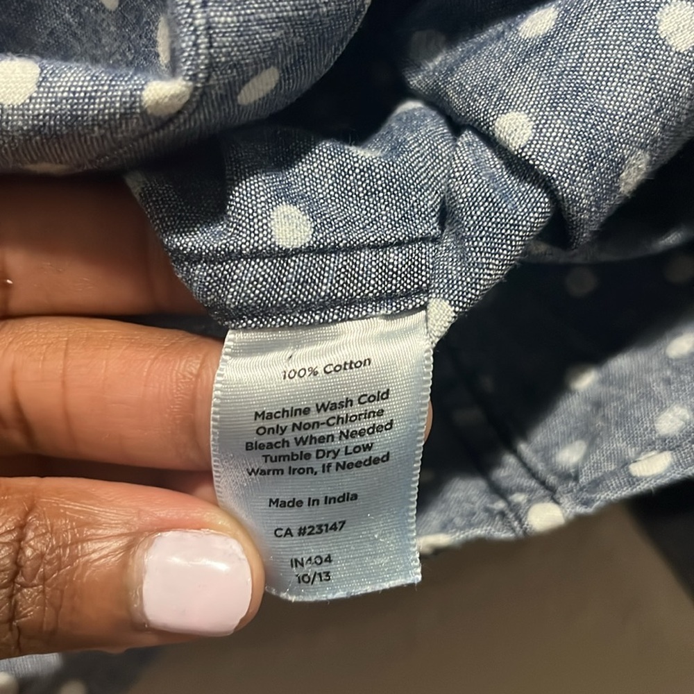 Talbots Chambray Polka Dot Size 8 Button Front Sh… - image 3